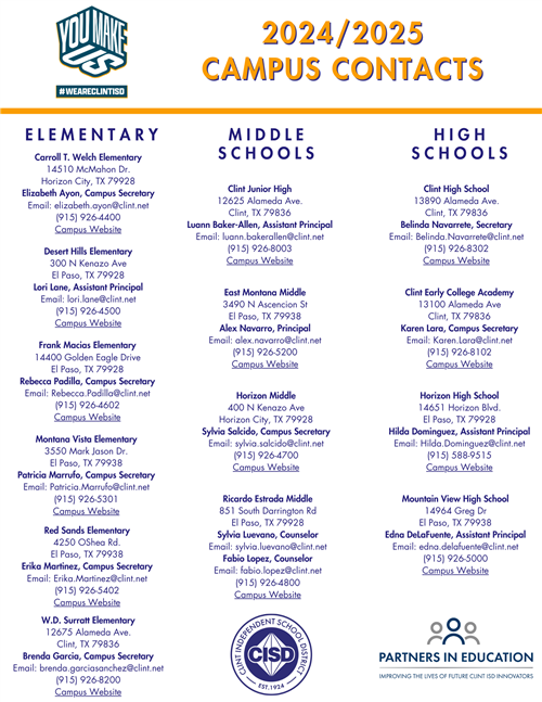 Clint ISD PIE Campus Contacts
